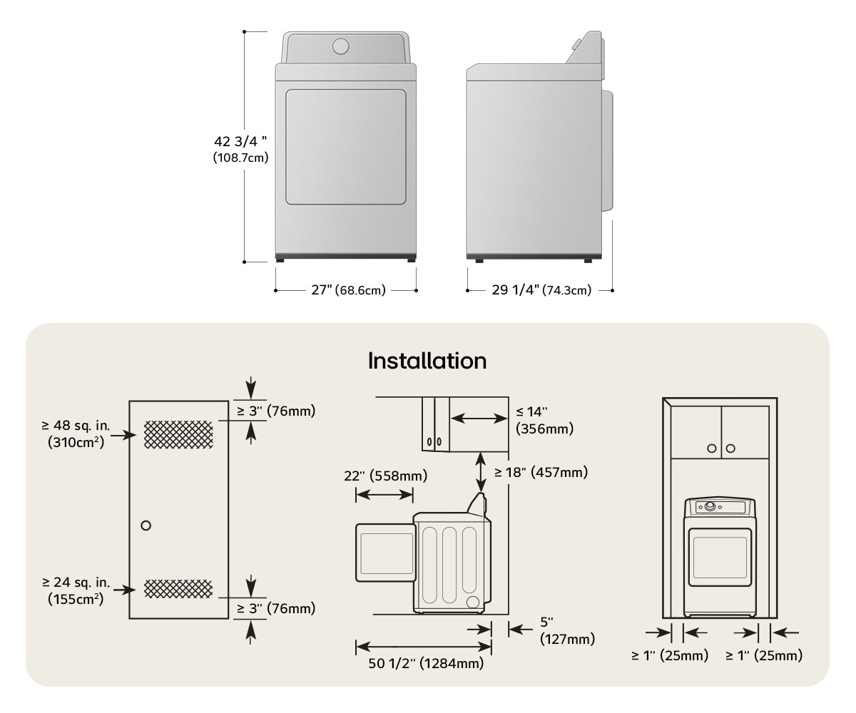 LG DLE8200W Dimensions